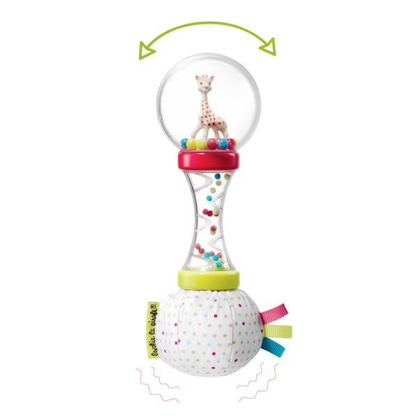 Bath water-play toy with clear bubble hourglass and giraffe figure on splash base