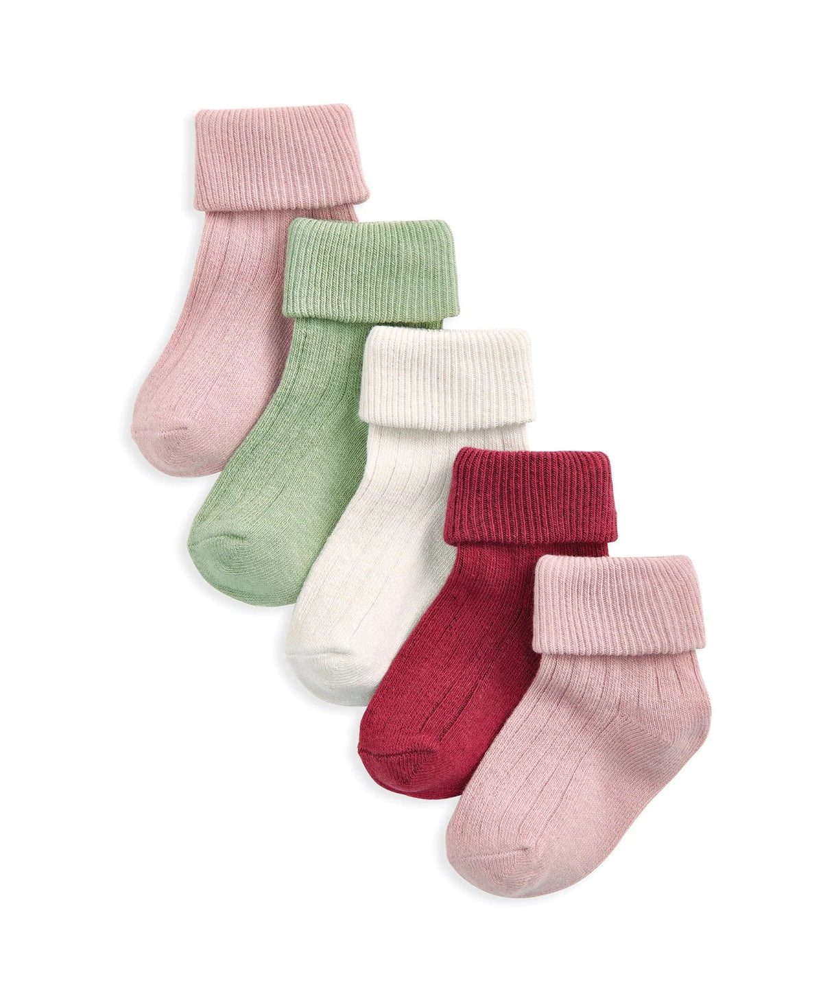Ribbed multicolour socks (5-pack) with pastel pink, sage green, white, burgundy
