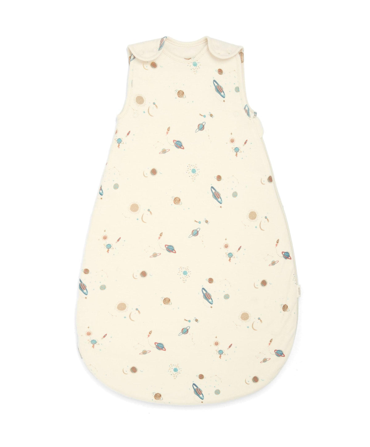 Cream planet-print sleep bag with sleeveless design and open bottom