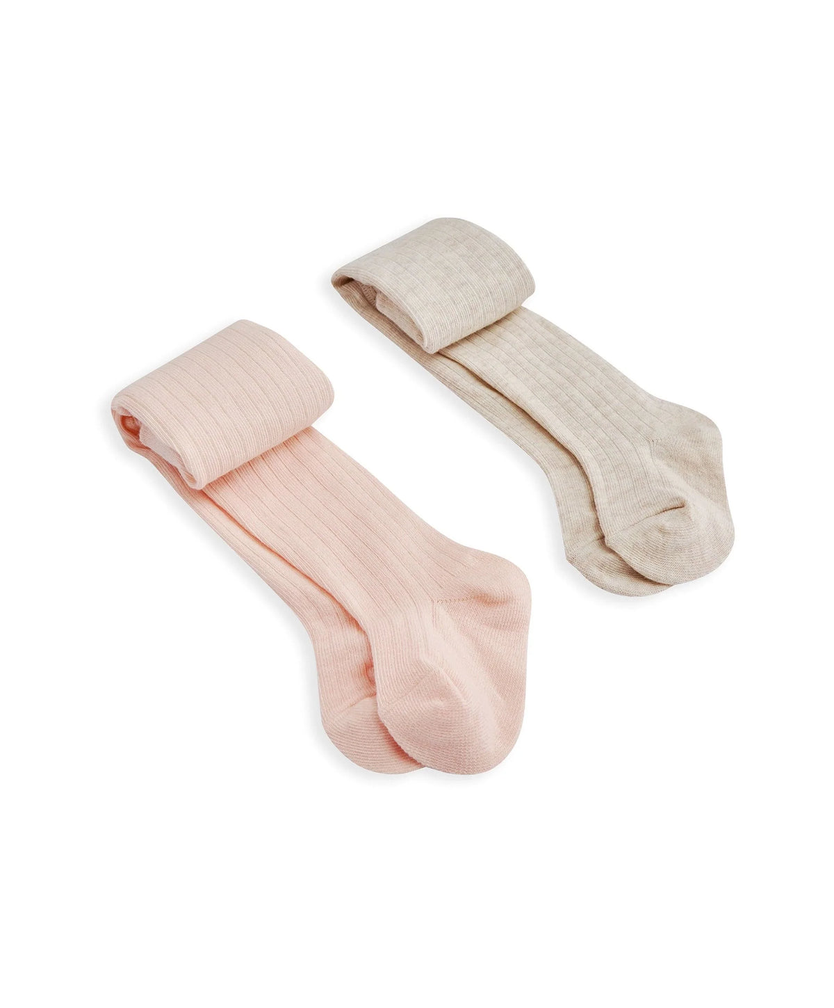 Ribbed tights 2-pack in blush pink and beige, folded pairs, soft knit