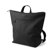 Black changing backpack tote with front zipper pocket, top handle, and shoulder strap