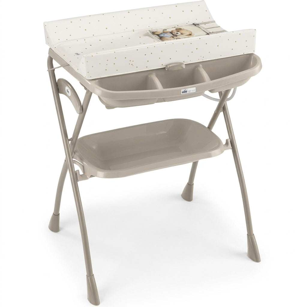 Volare beige changing table with built-in tub and two shelves