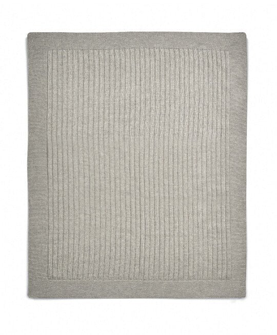 Gray knitted baby blanket with stitched border pattern