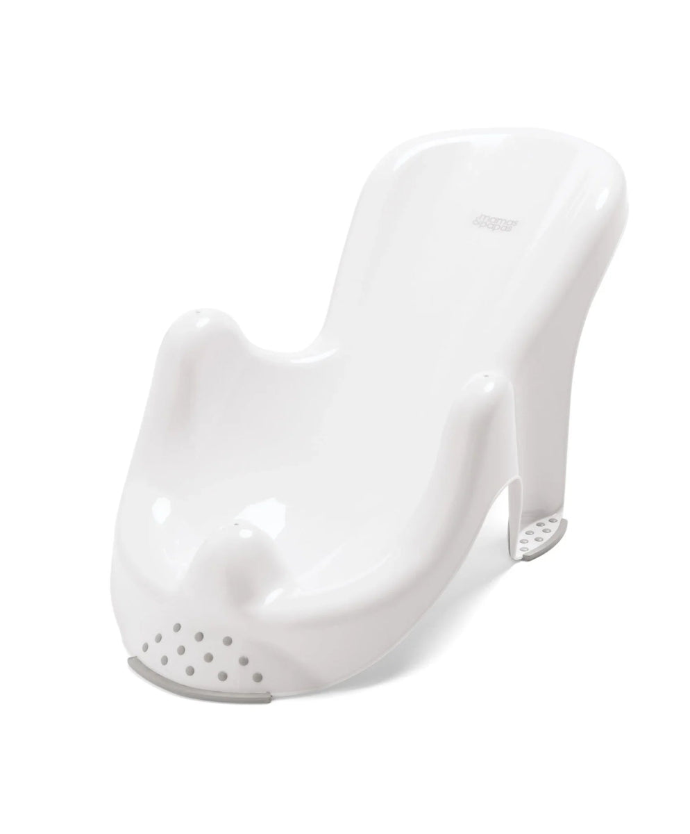 White bath support seat with textured non-slip base and backrest