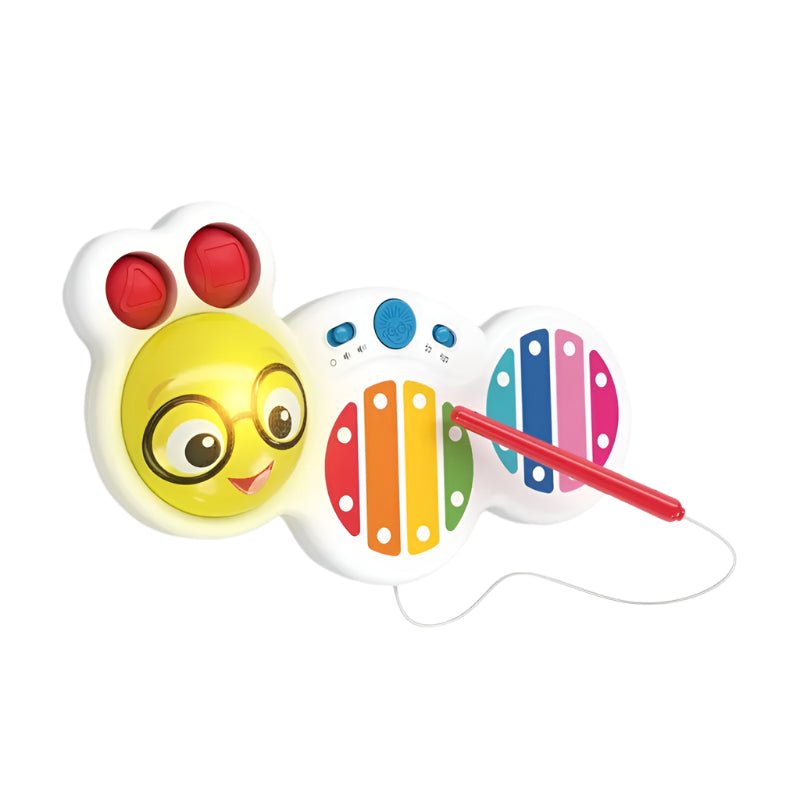 Colorful key xylophone musical toy with smiling face and mallet