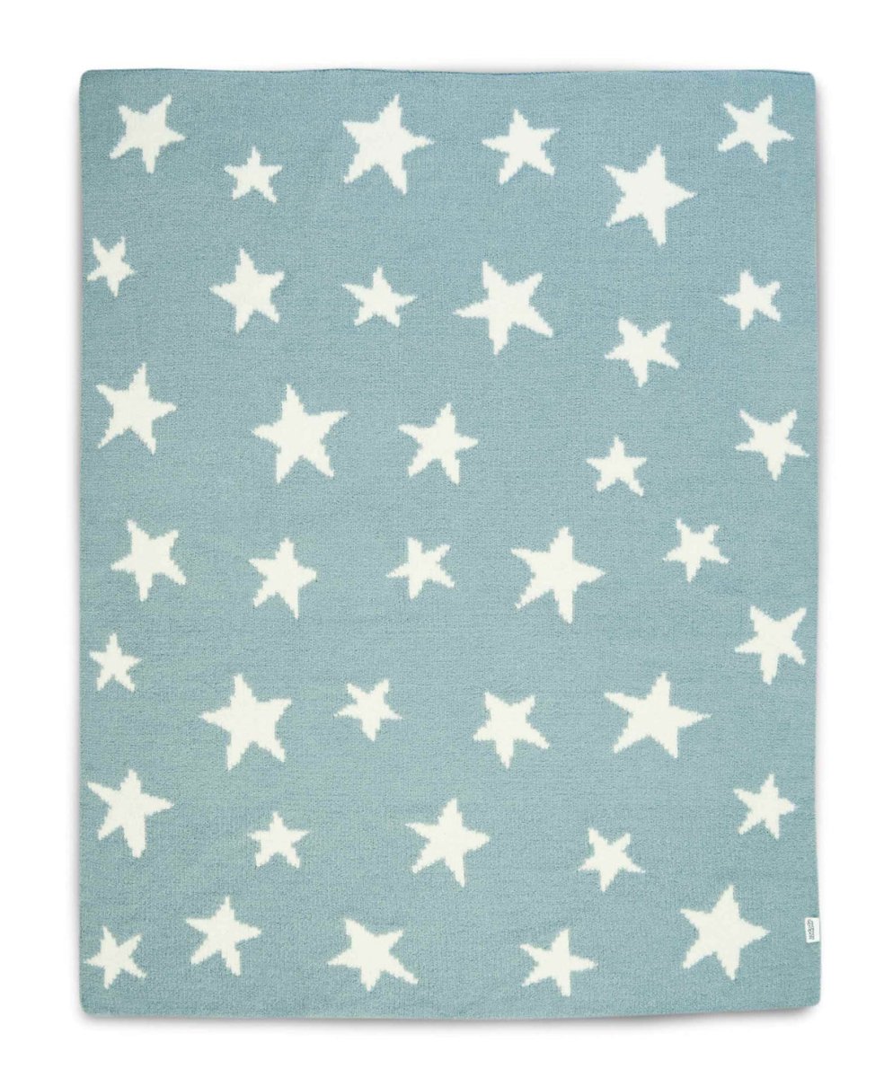 Light blue chenille blanket with scattered white stars
