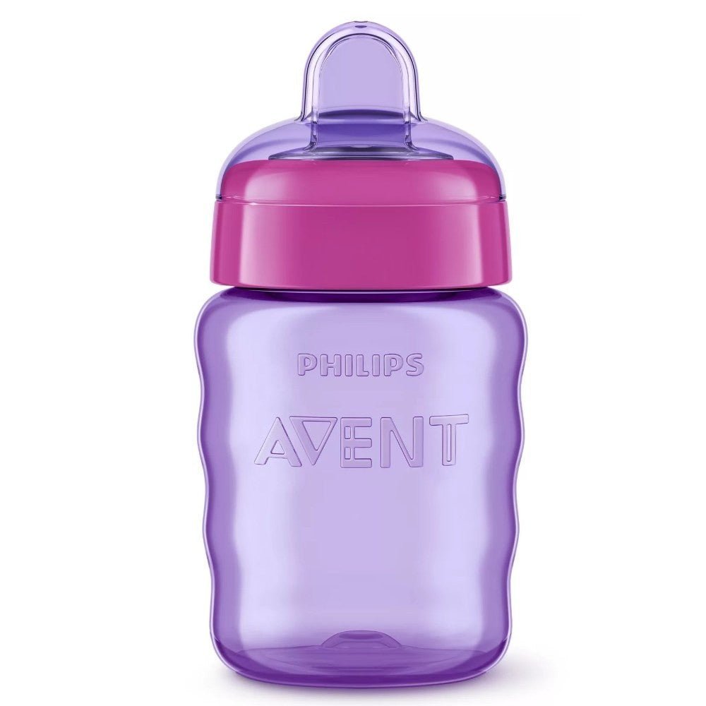Purple sippy spout cup with magenta lid and PHILIPS AVENT logo