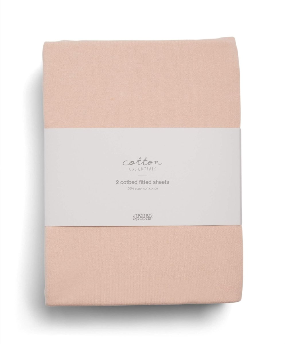 Cotbed fitted sheets pack, terracotta cotton duo folded with label on wrap