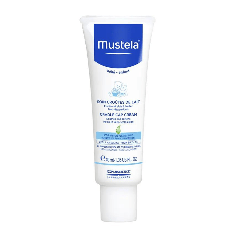 Mustela cradle cap cream tube, white and blue cap, 40 ml