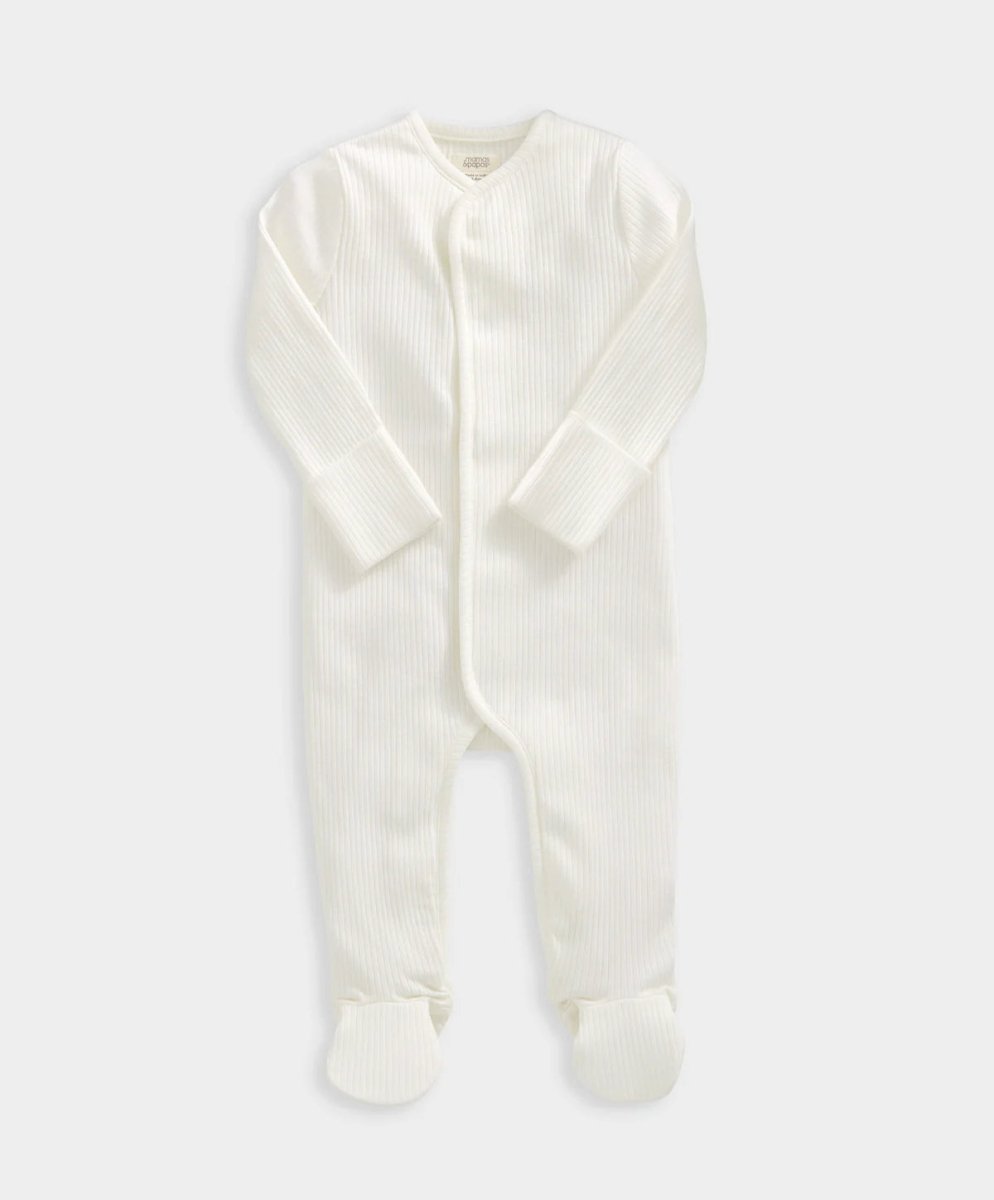 Duckling outfit set long-sleeve ribbed onesie with snaps, footed cuffs, off-white