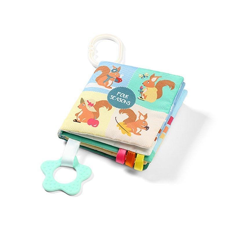 Four-seasons fabric sensory book with animal illustrations and crinkle pages