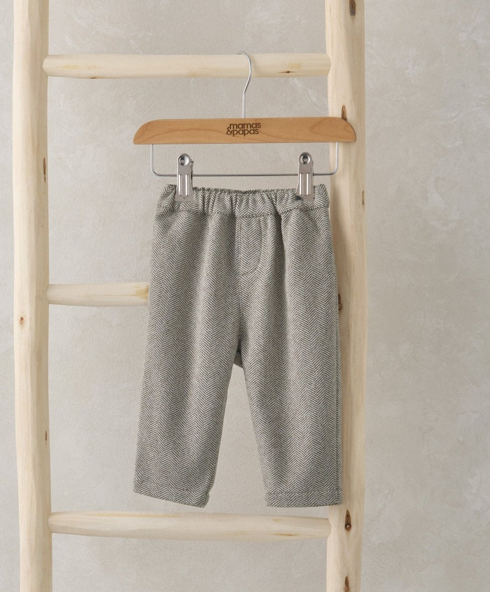 Herringbone pocket trousers in gray woven fabric with elastic waist and cuffs