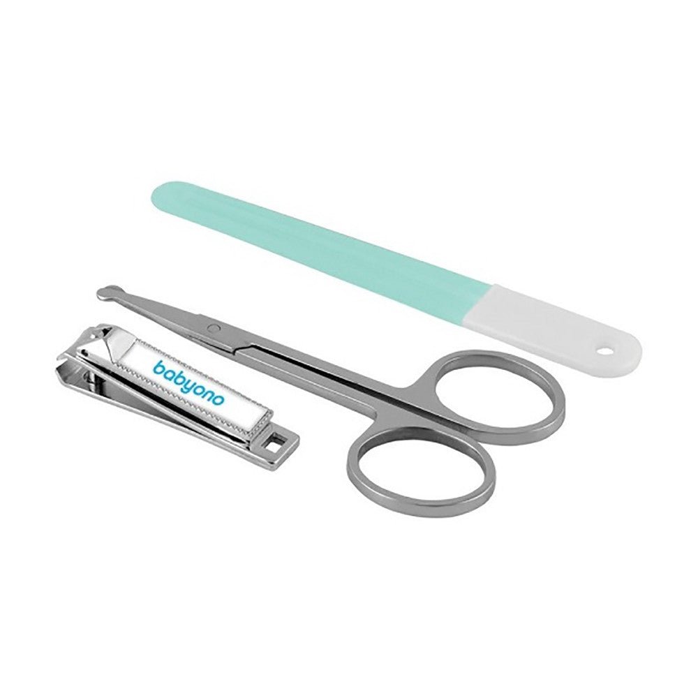 Children's baby nail care set with curved scissors and nail clipper, mint and gray