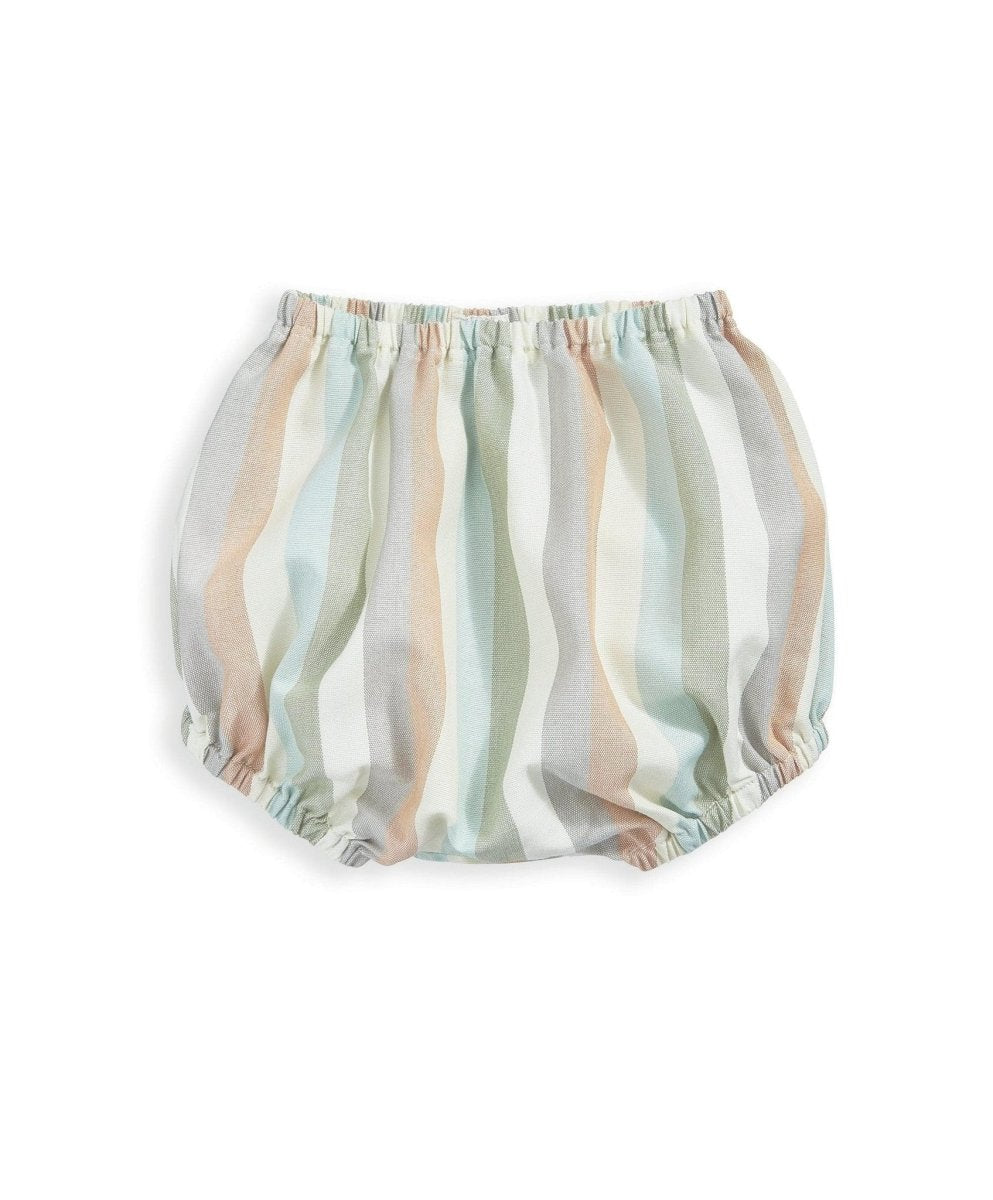 Pastel striped bloomer shorts with elastic waist and gathered hem