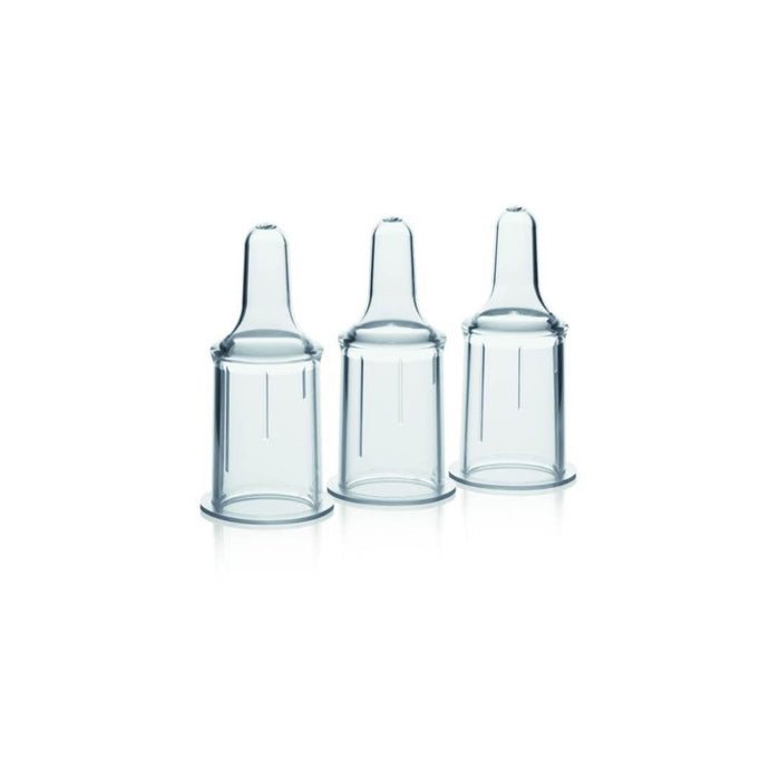 Three clear bottle spare teats with wide openings
