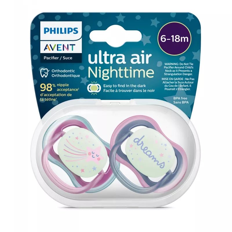 Baby pacifier 6–18m, purple and pink 'dreams' design, 2-pack
