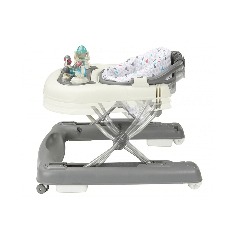 2-in-1 baby walker with beige seat pad and gray folding base