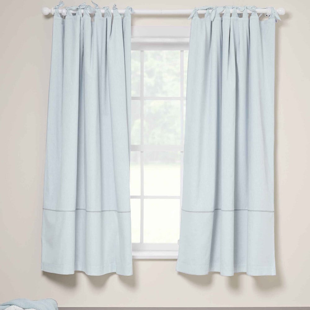 Light blue tie-top curtains with gathered top and soft pleats, 132x160 cm
