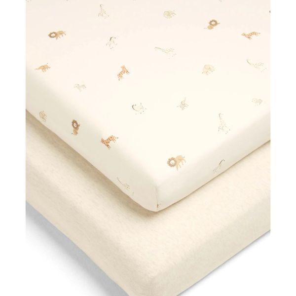 Cream fitted cotbed sheet with small woodland animal pattern and fitted corner