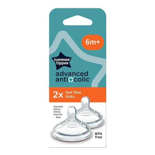 Anti-colic fast flow teats pack, 6m+ BPA-free silicone, 2 teats