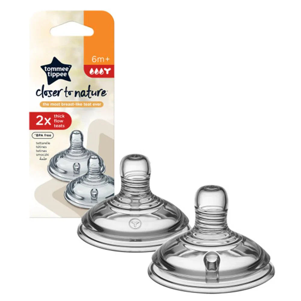 Clear silicone baby bottle teats, 6m+, round vented design (2-pack)