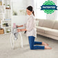 Portable baby swing with white frame and gray seat, adult adjusting control panel