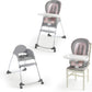3-in-1 high chair set: gray frame, white tray, pink cushioned seat, three modes