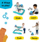 Turquoise baby walker with blue character activity toys and removable play tray