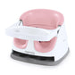 2-in-1 baby booster seat with white tray, pink seat pad, and gray base