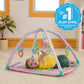 Baby foldaway activity gym mat with arch, hanging toys, and colorful play panel