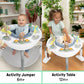 Chambray 2-in-1 baby jumper activity table with upright seat and toy arches
