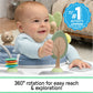 Chambray baby jumper seat with handle bar and green toy feet
