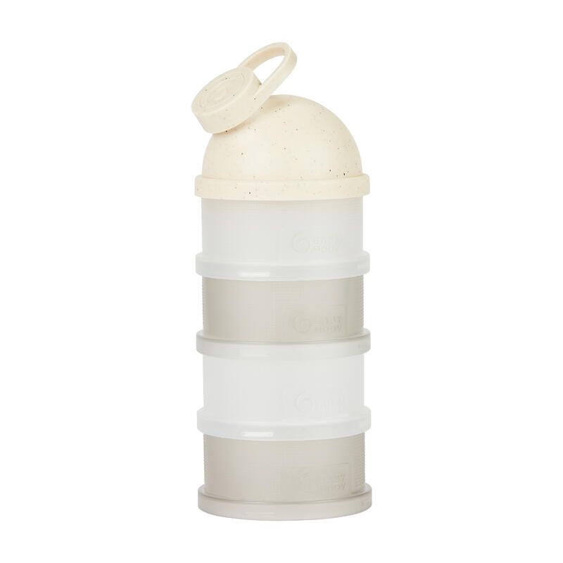 Mineral beige baby dosing container with carry handle and stacked refill compartments