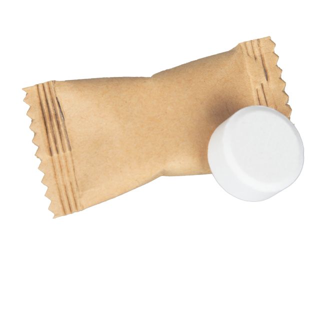 Individually wrapped descaling tablet with round tablet