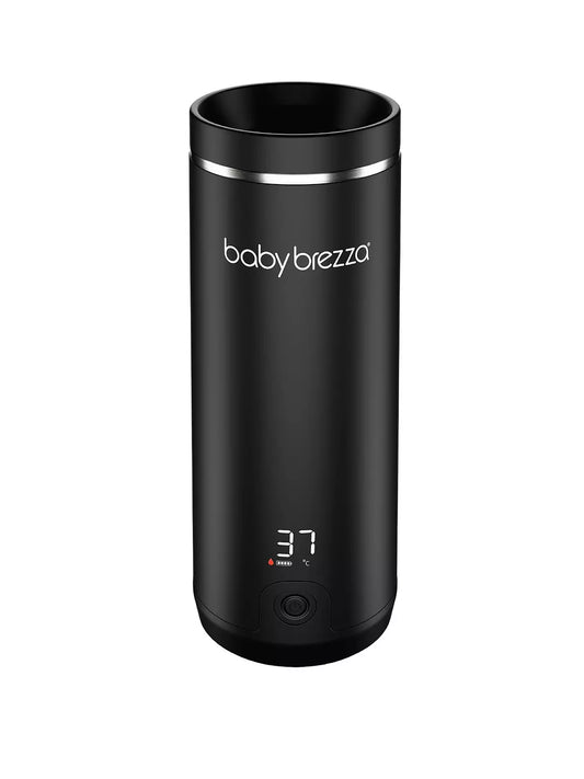 Black babybrezza portable bottle warmer, cylindrical with LED control panel