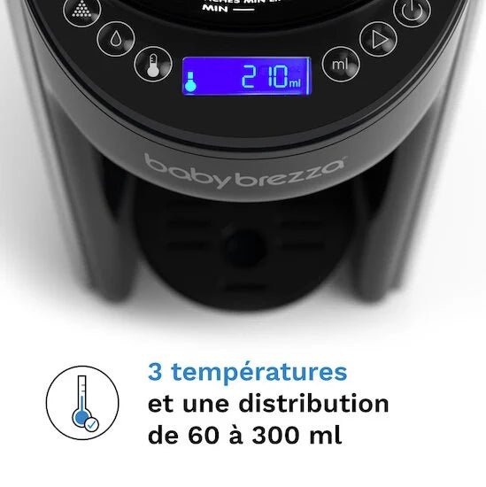 Black babybrezza formula maker control panel with blue digital display