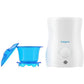 Electric bottle warmer and sterilizer with white base and blue insert