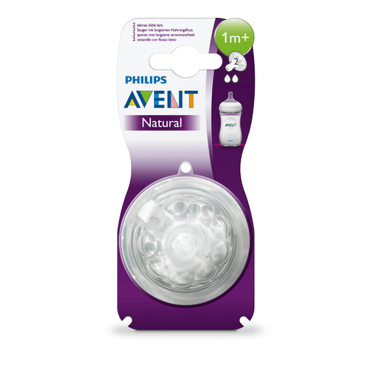 Philips Avent Natural slow flow teats 2-hole, 1m+, 2-pack on retail package