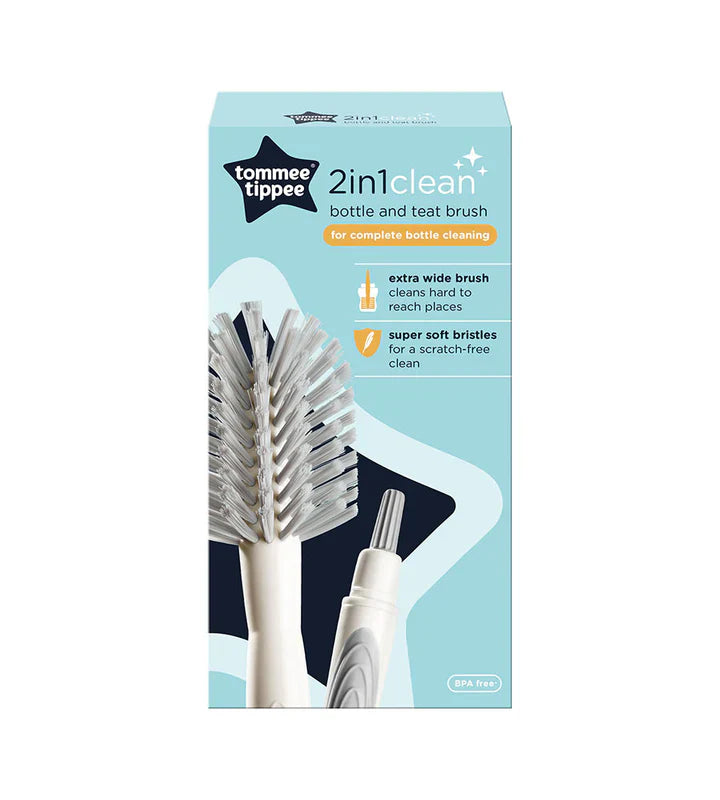 Bottle and teat brush kit with tommee tippee box and white bristle cleaning brush
