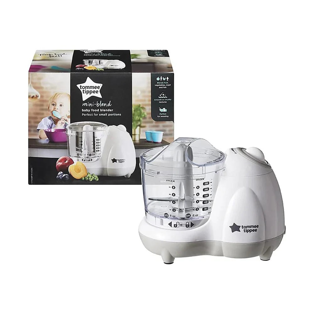 White baby food blender with blending cup and star logo
