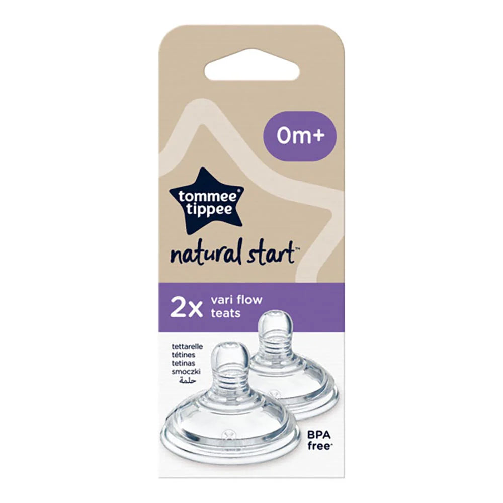 Baby bottle teats pack, 0m+ vari flow, 2 count, BPA-free silicone tips