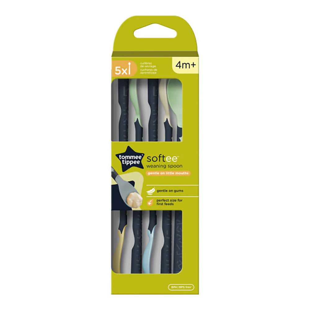 Softee weaning spoons multipack, 5-pack, 4m+ feeding spoons in assorted colors