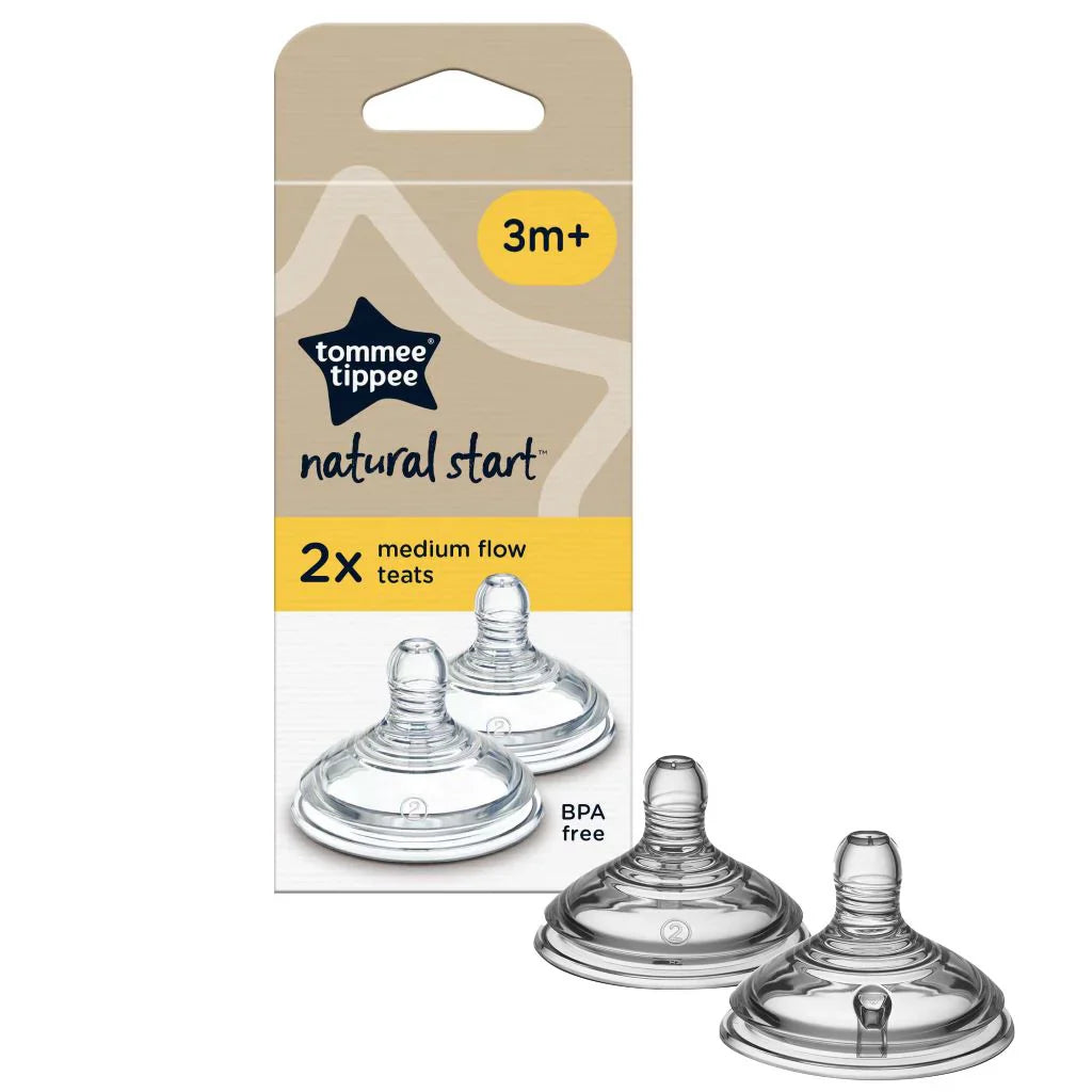 Tommee tippee Natural Start silicone teats, pack of 2, medium flow, 3m+