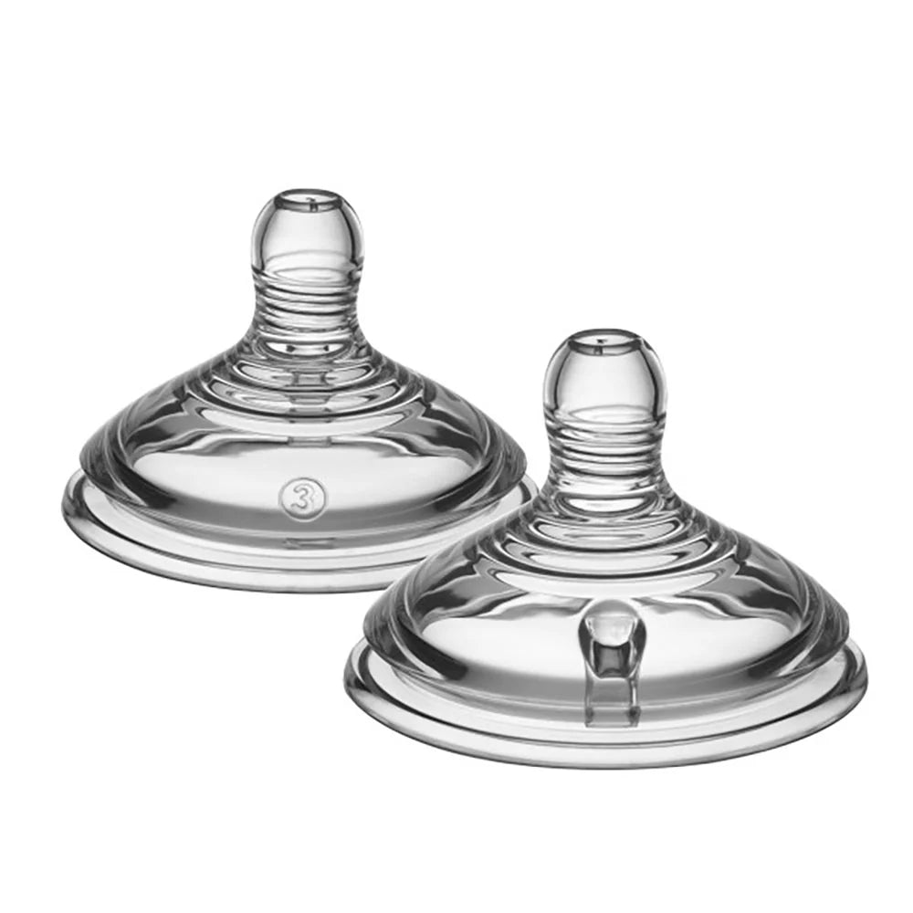 Transparent baby bottle teats with valve, two-pack