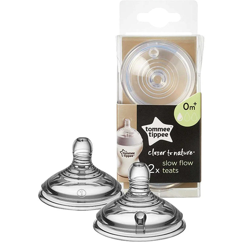 Tommee Tippee slow flow silicone bottle teats, 2-pack with vented lids