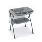 Baby changing station with grey bath tub tray and lower storage shelf
