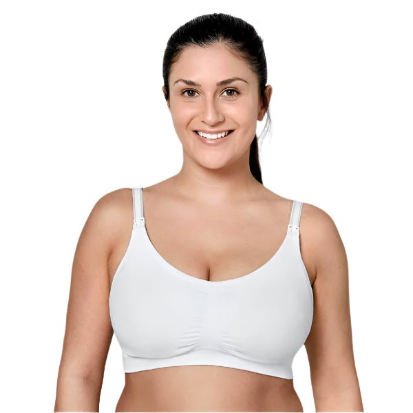 White 3-in-1 nursing and pumping bra, medium, with adjustable wide straps