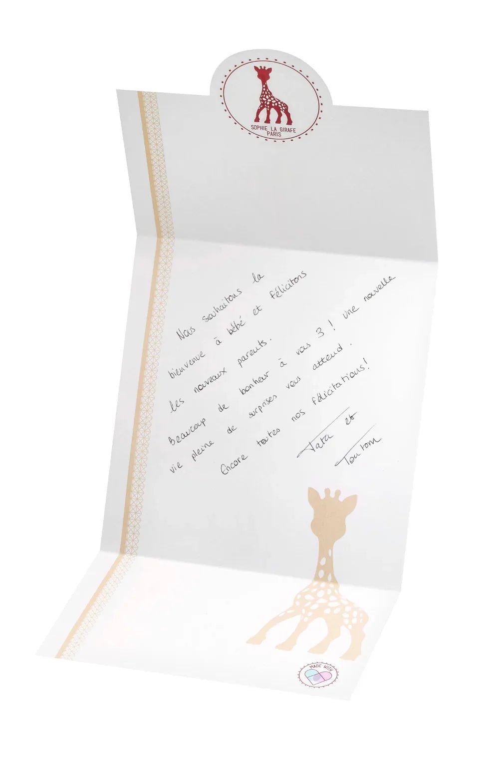 Safari teether set greeting card with giraffe silhouette and handwritten note