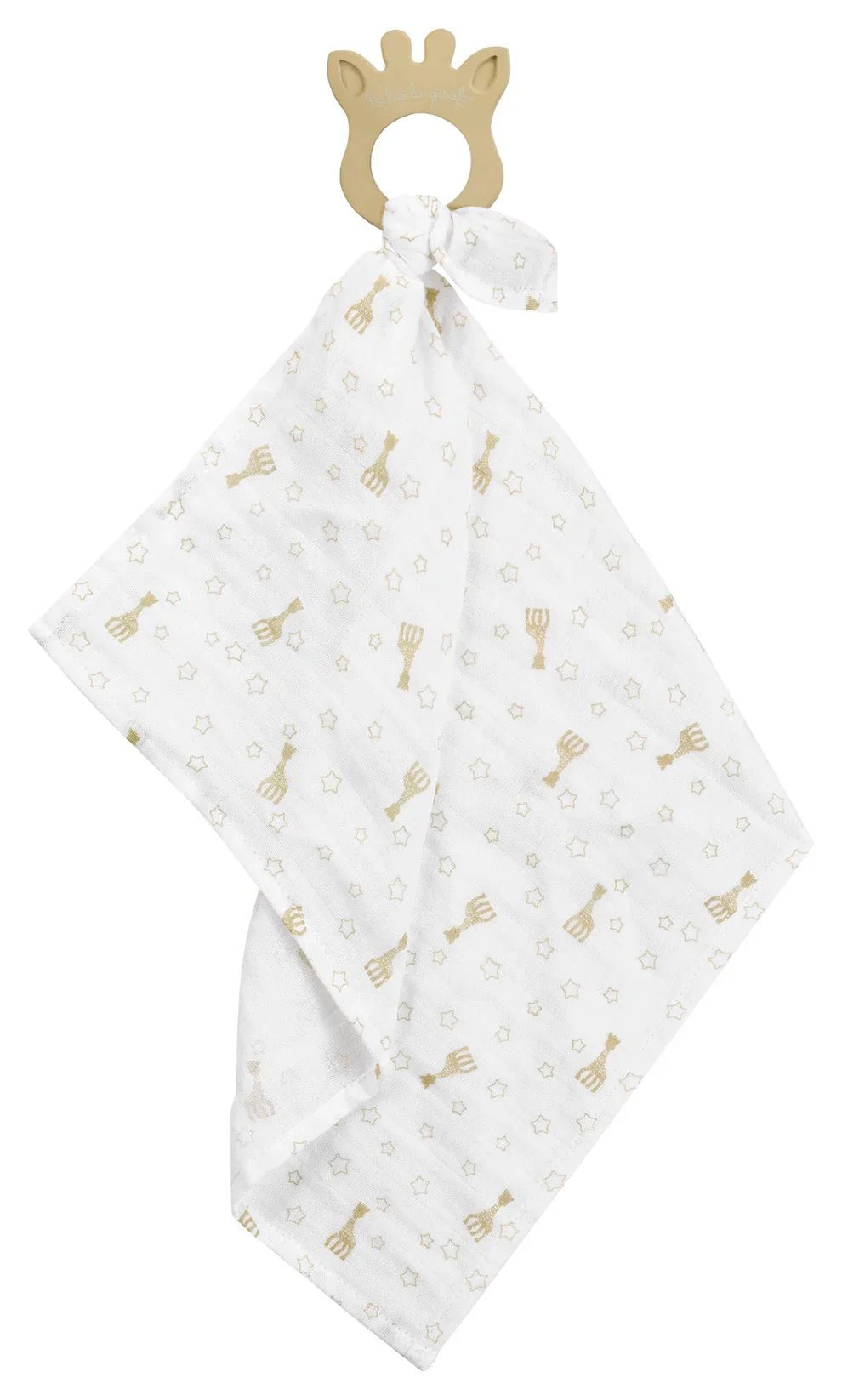 Swaddle ring baby blanket, white with small yellow and gray animal prints