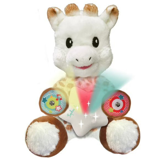 White plush animal toy with red-blue sound buttons on paws and heart-shaped chest